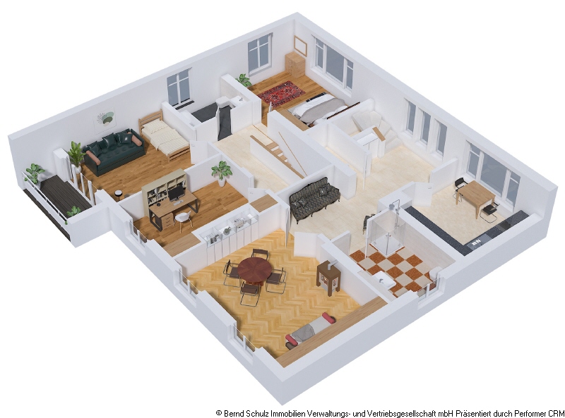 Grundriss visualisiert OG1 Villa Hamburg