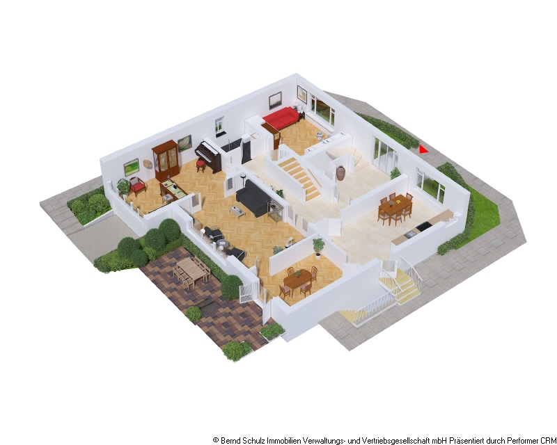 Grundriss visualisiert EG Villa Hamburg